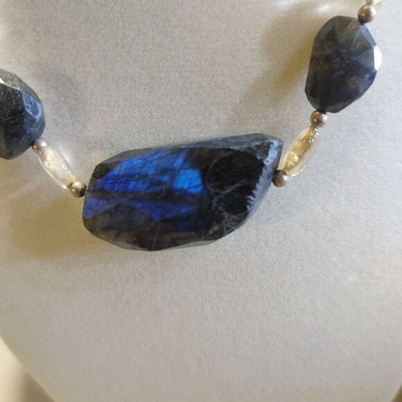 Sterling Silver Labradorite Necklace Blue Large Stone Artisan Natural Gemstone - Picture 5 of 16